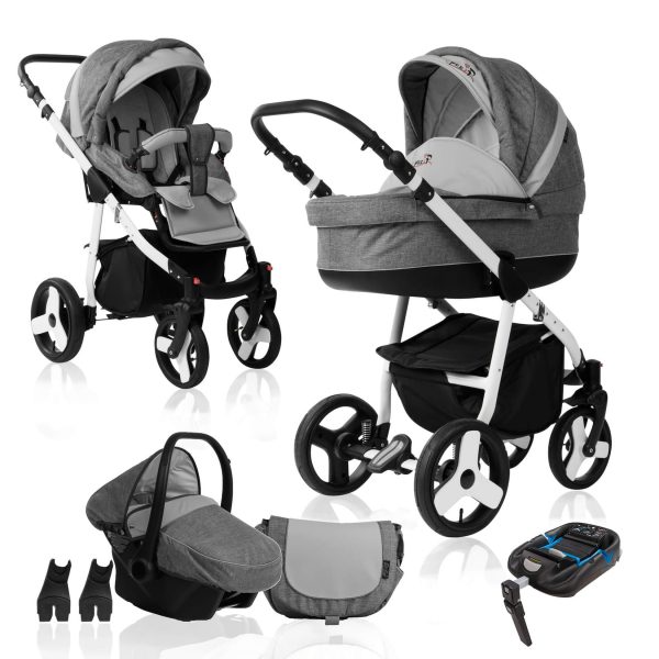 Bebebi Fizzy   4 in 1 Kinderwagen Komplettset   ISOFIX Basis   Hartgummireifen   Farbe: Stone