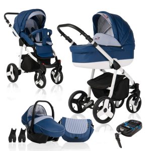 Bebebi Fizzy   4 in 1 Kinderwagen Komplettset   ISOFIX Basis   Hartgummireifen   Farbe: Marine