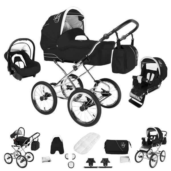 Bebebi Loving   3 in 1 Kombi Kinderwagen Set   Nostalgie Kinderwagen   Farbe: Black Ardent