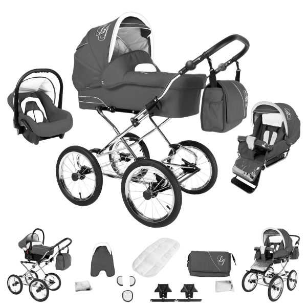 Bebebi Loving   3 in 1 Kombi Kinderwagen Set   Nostalgie Kinderwagen   Farbe: Grey Ardent