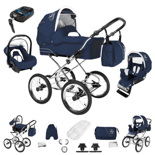 Bebebi Loving   4 in 1 Kinderwagen Komplettset   ISOFIX Basis   Nostalgie Kinderwagen   Farbe: Blue Ardent