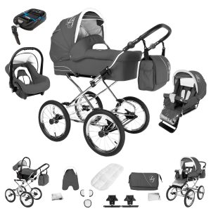 Bebebi Loving   4 in 1 Kinderwagen Komplettset   ISOFIX Basis   Nostalgie Kinderwagen   Farbe: Grey Ardent