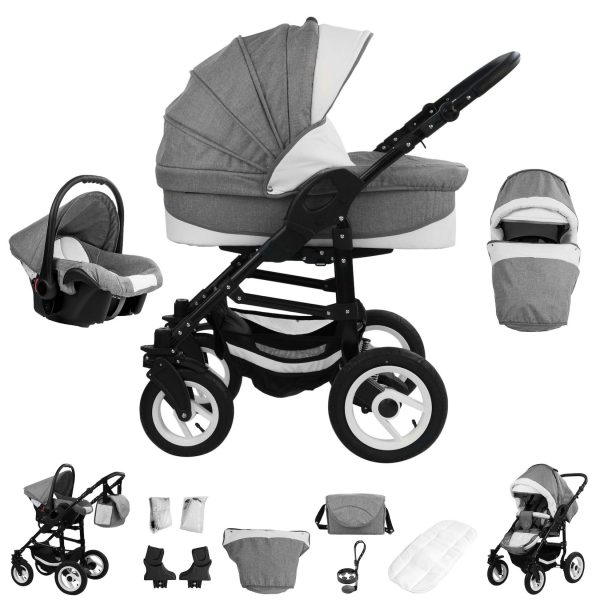 Bebebi Florenz   3 in 1 Kombi Kinderwagen Set   Luftreifen   Farbe: Galileo Lightgrey Black