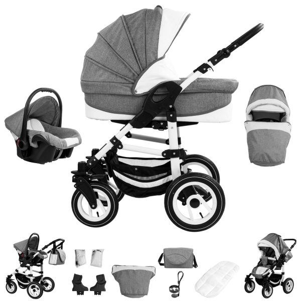 Bebebi Florenz   3 in 1 Kombi Kinderwagen Set   Luftreifen   Farbe: Galileo Lightgrey White