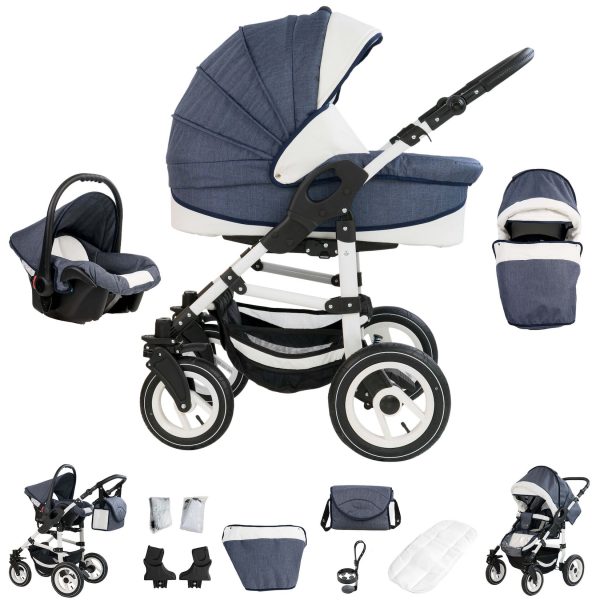 Bebebi Florenz   3 in 1 Kombi Kinderwagen Set   Luftreifen   Farbe: Neptun Blue White