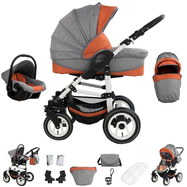 Bebebi Florenz   3 in 1 Kombi Kinderwagen Set   Luftreifen   Farbe: Spirito Orange White