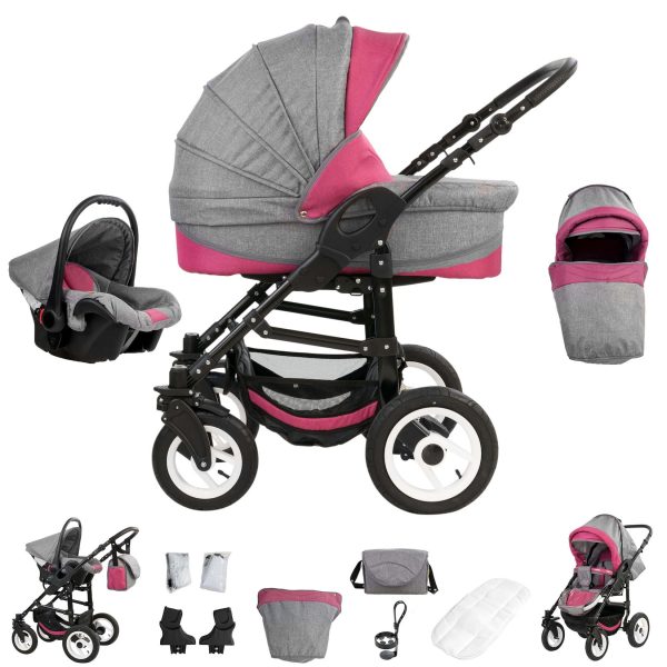 Bebebi Florenz   3 in 1 Kombi Kinderwagen Set   Luftreifen   Farbe: Davanzati Pink Black