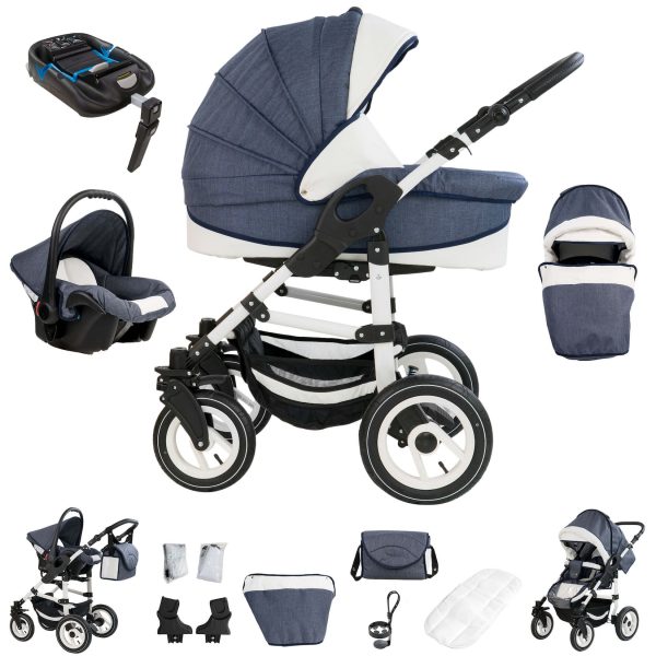 Bebebi Florenz   4 in 1 Kinderwagen Komplettset   ISOFIX Basis   Luftreifen   Farbe: Neptun Blue White