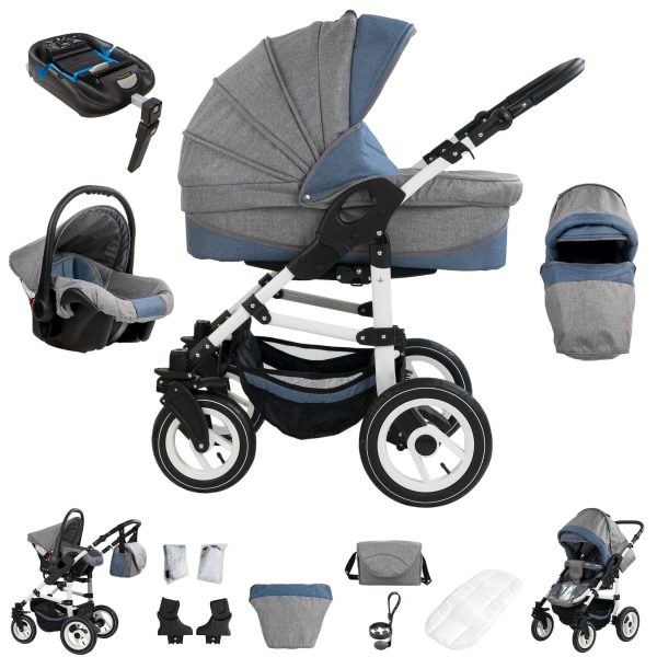 Bebebi Florenz   4 in 1 Kinderwagen Komplettset   ISOFIX Basis   Luftreifen   Farbe: Da Vinci Blue White