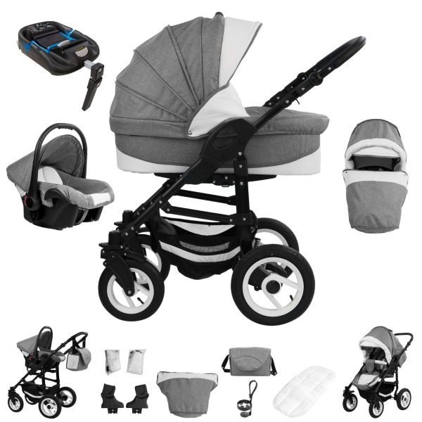 Bebebi Florenz   4 in 1 Kinderwagen Komplettset   ISOFIX Basis   Hartgummireifen   Farbe: Galileo Lightgrey Black