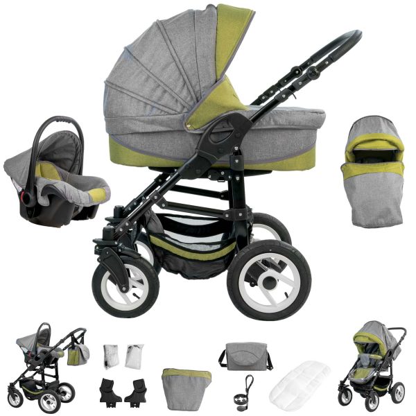 Bebebi Florenz   3 in 1 Kombi Kinderwagen Set   Hartgummireifen   Farbe: Medici Green Black