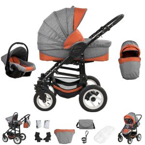 Bebebi Florenz   3 in 1 Kombi Kinderwagen Set   Hartgummireifen   Farbe: Spirito Orange Black