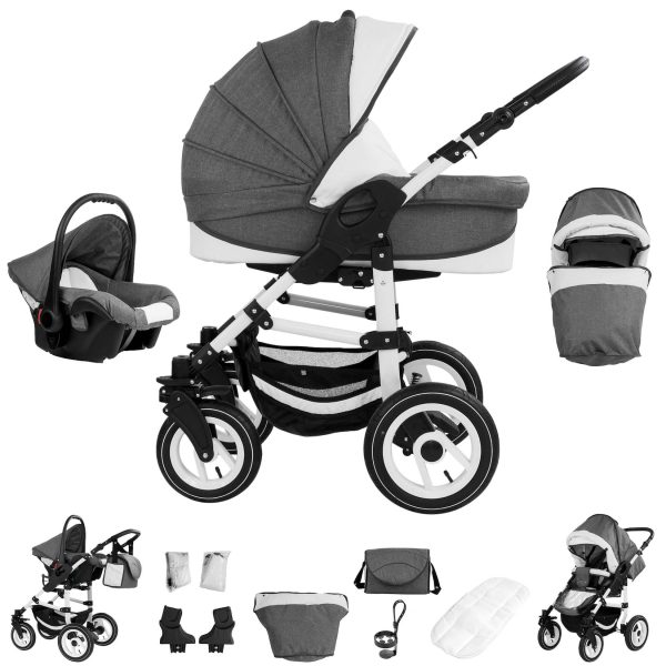 Bebebi Florenz   3 in 1 Kombi Kinderwagen Set   Hartgummireifen   Farbe: Marco Darkgrey White