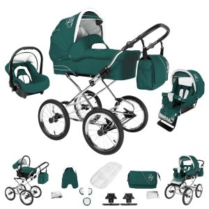 Bebebi Loving   3 in 1 Kombi Kinderwagen Set   Nostalgie Kinderwagen   Farbe: Green Ardent