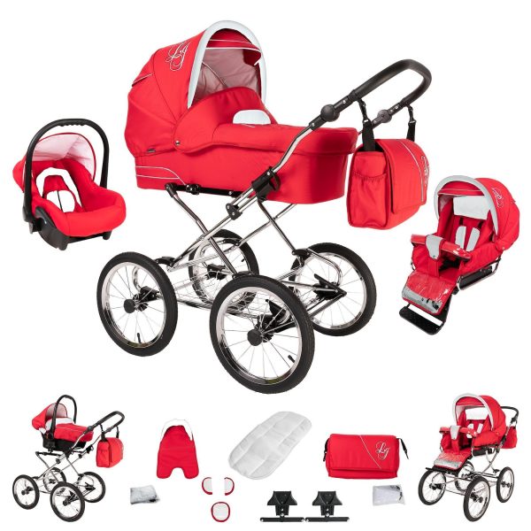 Bebebi Loving   3 in 1 Kombi Kinderwagen Set   Nostalgie Kinderwagen   Farbe: Red Ardent