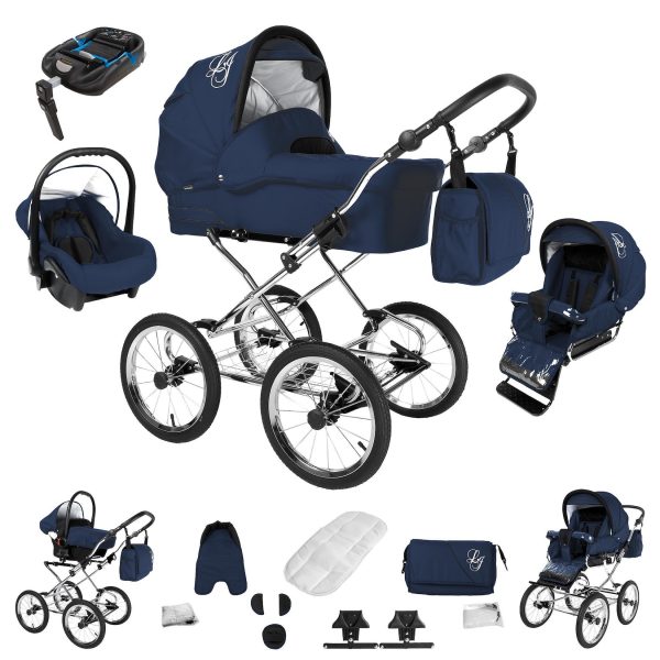 Bebebi Loving   4 in 1 Kinderwagen Komplettset   ISOFIX Basis   Nostalgie Kinderwagen   Farbe: Blue Ardent Peak