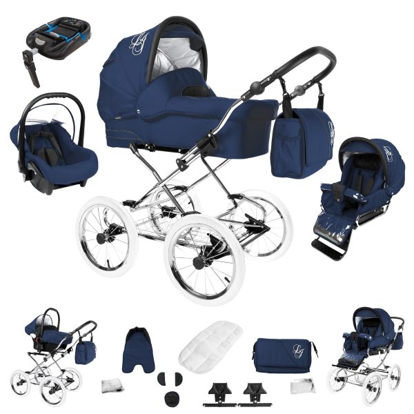 Bebebi Loving   4 in 1 Kinderwagen Komplettset   ISOFIX Basis   Nostalgie Kinderwagen   Farbe: Blue Tender Peak