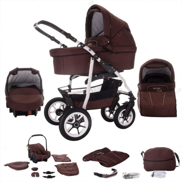 Bebebi Bellami   3 in 1 Kombi Kinderwagen Set   Luftreifen   Farbe: Bellachoco