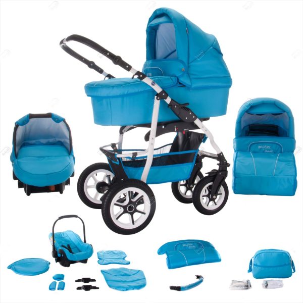 Bebebi Bellami   3 in 1 Kombi Kinderwagen Set   Luftreifen   Farbe: Bellaqua