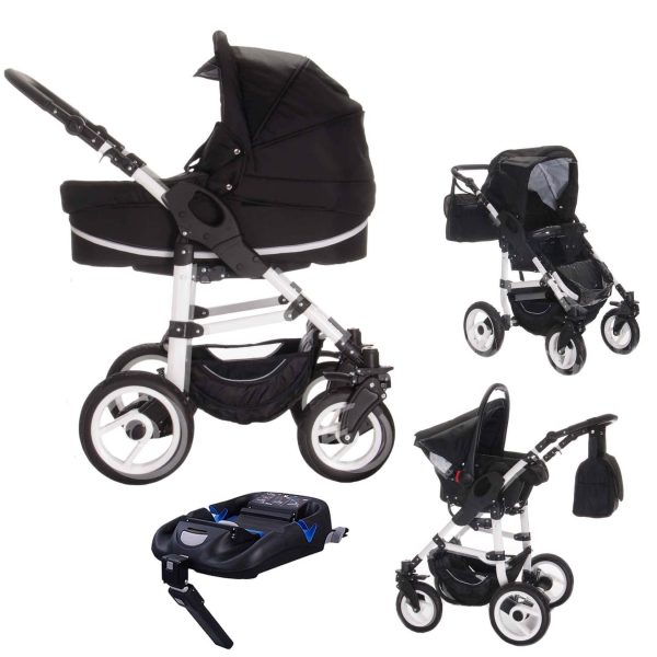 Bebebi Paris   4 in 1 Kinderwagen Komplettset   ISOFIX Basis   Hartgummireifen   Farbe: Phantom