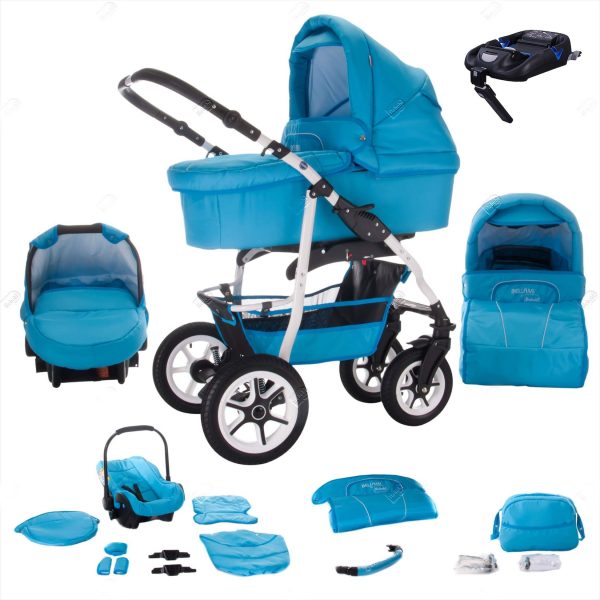 Bebebi Bellami   4 in 1 Kinderwagen Komplettset   ISOFIX Basis   Hartgummireifen   Farbe: Bellaqua