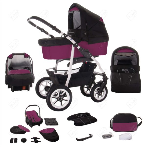 Bebebi Bellami   3 in 1 Kombi Kinderwagen Set   Luftreifen   Farbe: Bellaviola