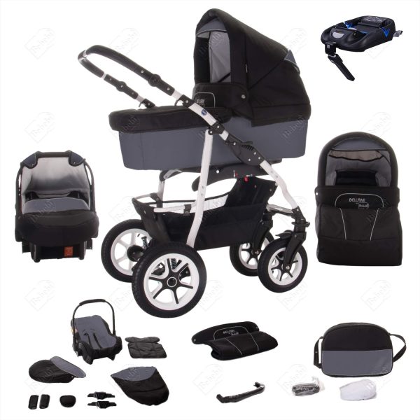 Bebebi Bellami   4 in 1 Kinderwagen Komplettset   ISOFIX Basis   Luftreifen   Farbe: Bellagrigio