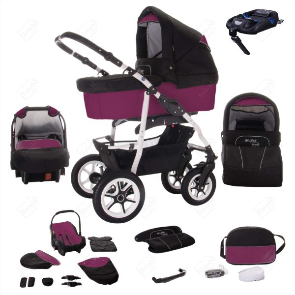 Bebebi Bellami   4 in 1 Kinderwagen Komplettset   ISOFIX Basis   Hartgummireifen   Farbe: Bellaviola