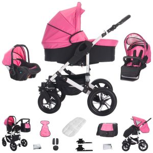 Bebebi Florida   3 in 1 Kombi Kinderwagen Set   Hartgummireifen   Farbe: Flopink