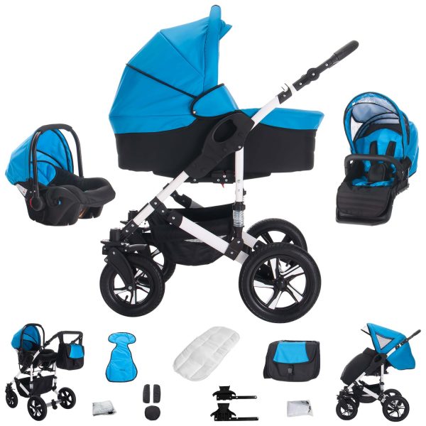 Bebebi Florida   3 in 1 Kombi Kinderwagen Set   Luftreifen   Farbe: Floblue