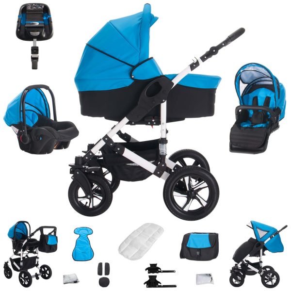 Bebebi Florida   4 in 1 Kinderwagen Komplettset   ISOFIX Basis   Hartgummireifen   Farbe: Floblue