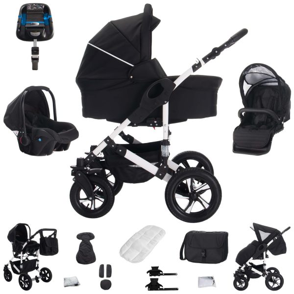 Bebebi Florida   4 in 1 Kinderwagen Komplettset   ISOFIX Basis   Hartgummireifen   Farbe: Floblack