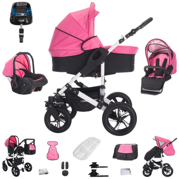 Bebebi Florida   4 in 1 Kinderwagen Komplettset   ISOFIX Basis   Hartgummireifen   Farbe: Flopink