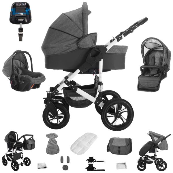 Bebebi Florida   4 in 1 Kinderwagen Komplettset   ISOFIX Basis   Hartgummireifen   Farbe: Flojeans