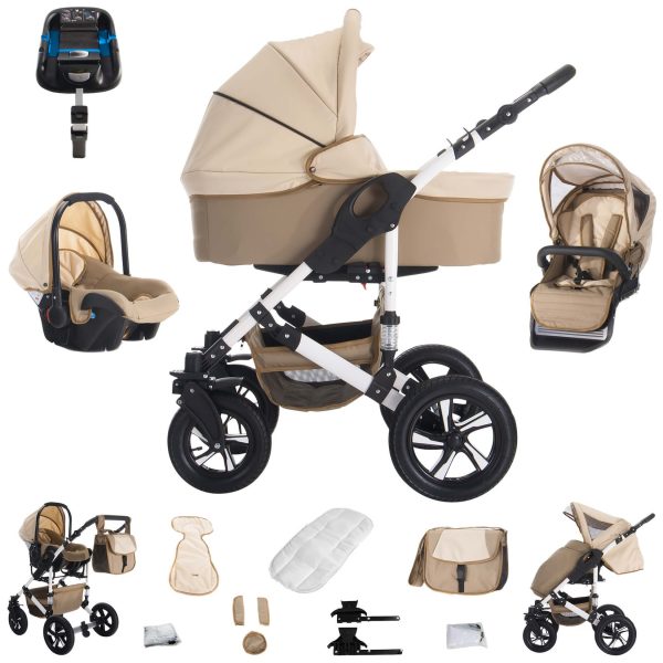 Bebebi Florida   4 in 1 Kinderwagen Komplettset   ISOFIX Basis   Luftreifen   Farbe: Flocream