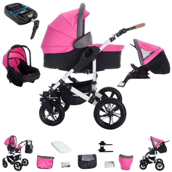 Bebebi myVARIO   4 in 1 Kinderwagen Komplettset   ISOFIX Basis   Luftreifen   Farbe: myGirl